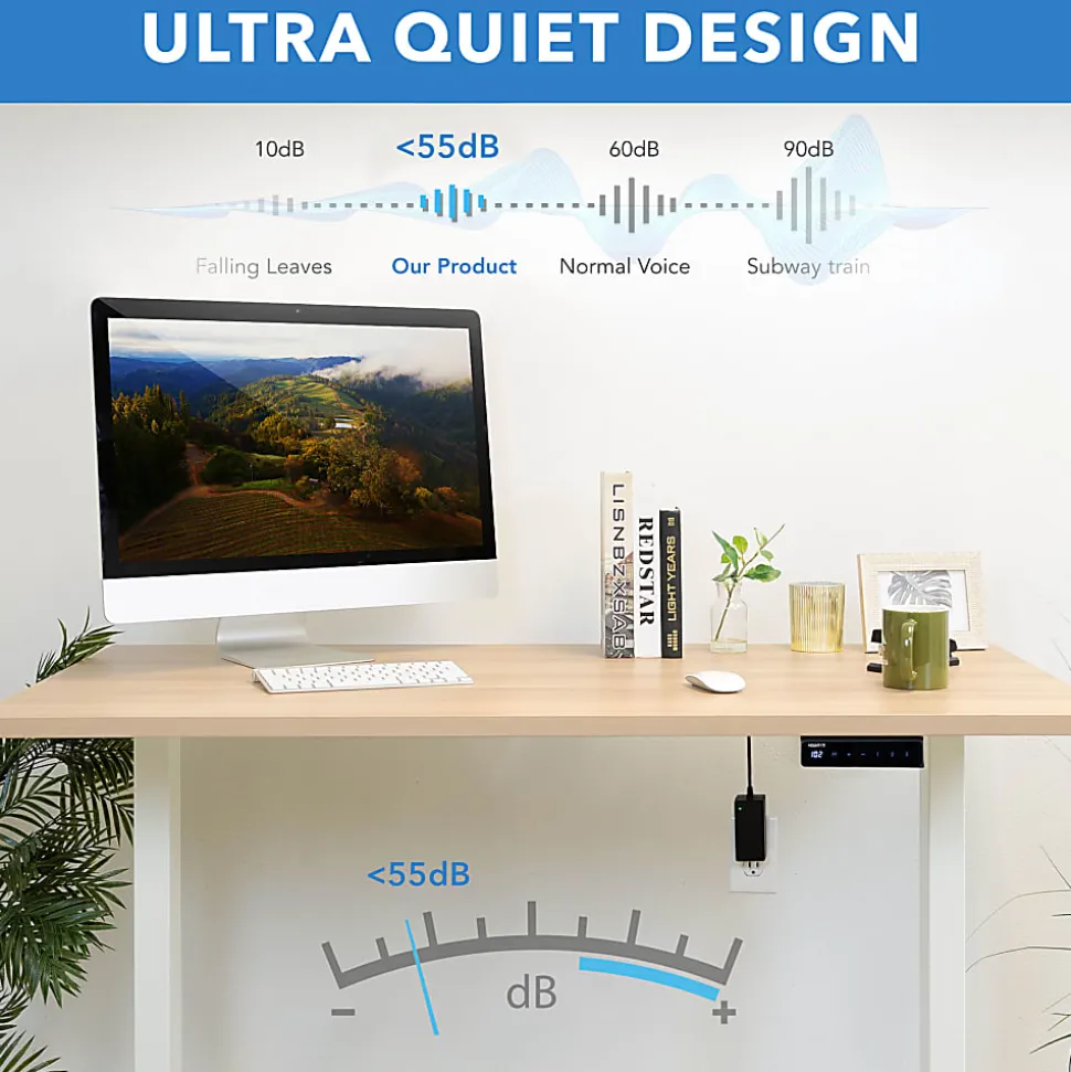 Mount-It! Electric Standing Desk With Adjustable Height And 55"W Tabletop, Maple, MI18085