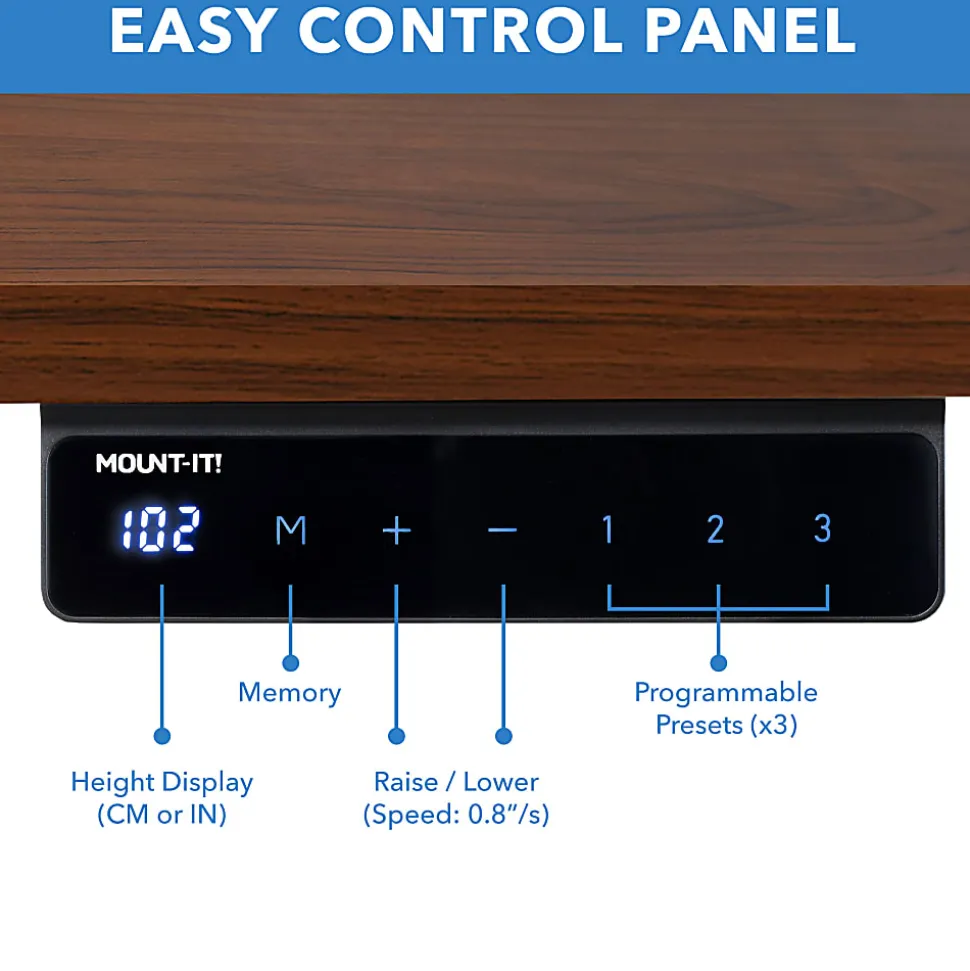 Mount-It! Electric Standing Desk With Adjustable Height And 55"W Tabletop, Hazelnut
