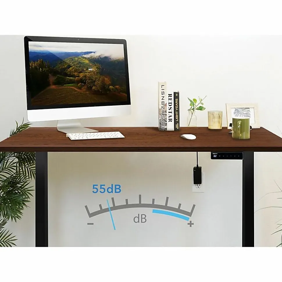 Mount-It! Electric Standing Desk With Adjustable Height And 55"W Tabletop, Hazelnut