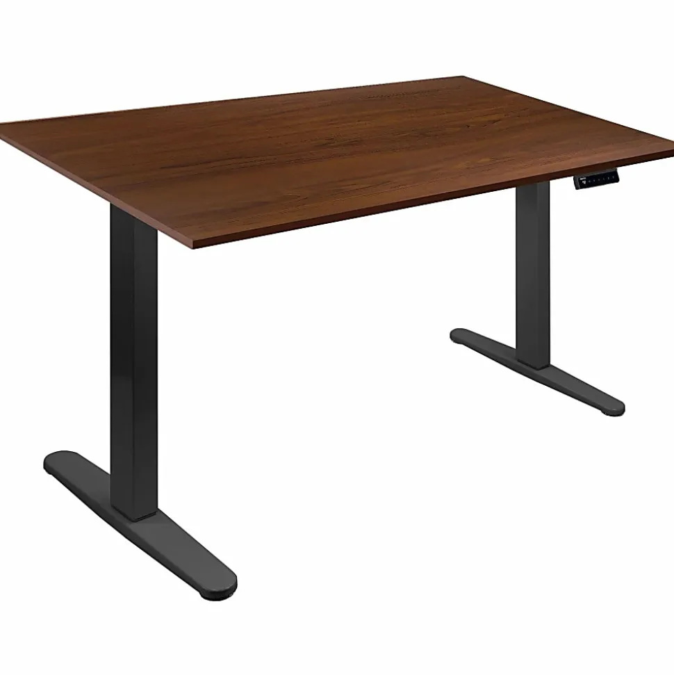 Mount-It! Electric Standing Desk With Adjustable Height And 55"W Tabletop, Hazelnut
