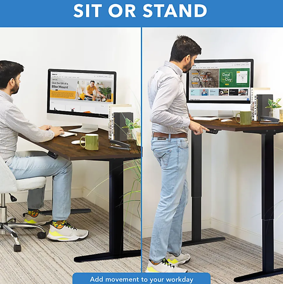Mount-It! Electric Standing Desk With Adjustable Height And 55"W Tabletop, Oak, MI18090
