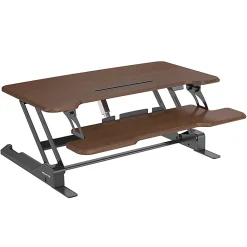 Mount-It! Electric Standing Desk Converter With Adjustable Height And 38"W Desktop, Dark Walnut