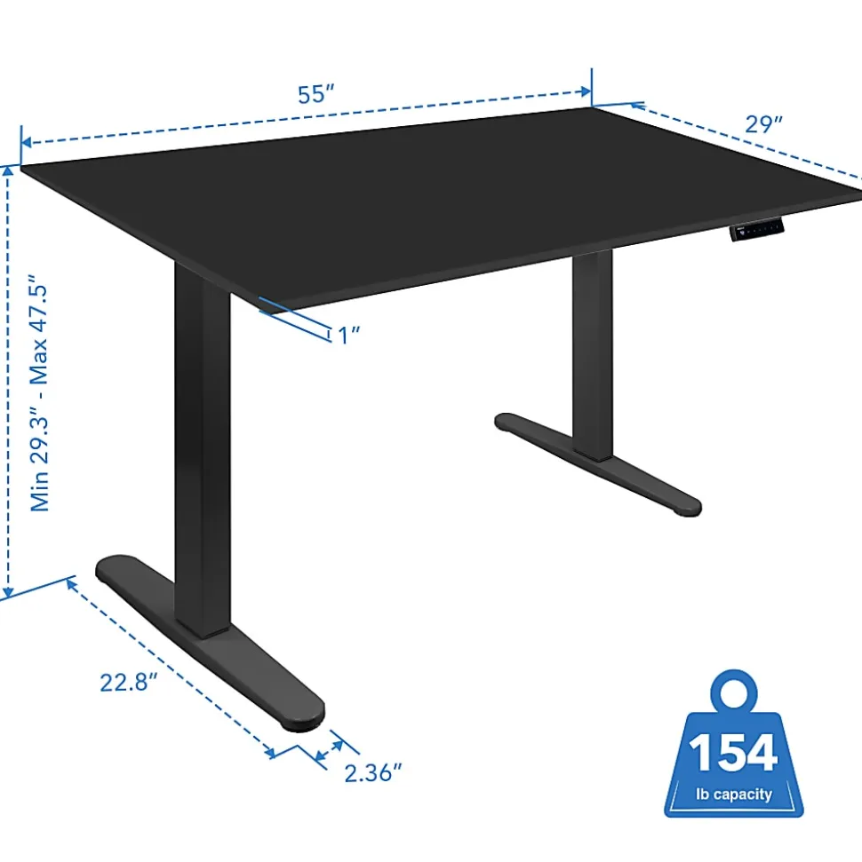 Mount-It! Electric Standing Desk With Adjustable Height And 55"W Tabletop, Black, MI18087