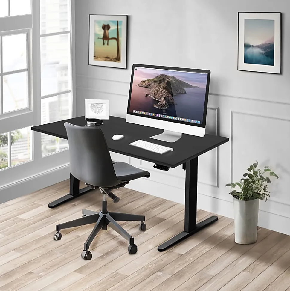 Mount-It! Electric Standing Desk With Adjustable Height And 55"W Tabletop, Black, MI18087