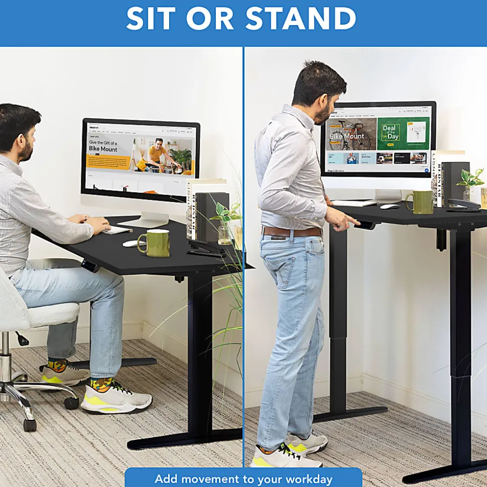 Mount-It! Electric Standing Desk With Adjustable Height And 55"W Tabletop, Black, MI18087