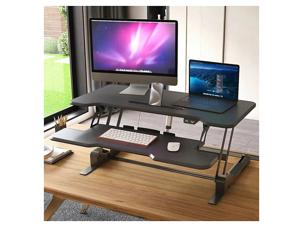 Mount-It! Electric Standing Desk Converter With Adjustable Height And 38"W Desktop, Black