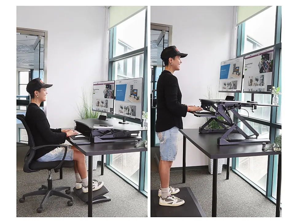 Mount-It! Extra Wide 48"W Adjustable Height Standing Desk Converter With Dual Monitor Mount, Black