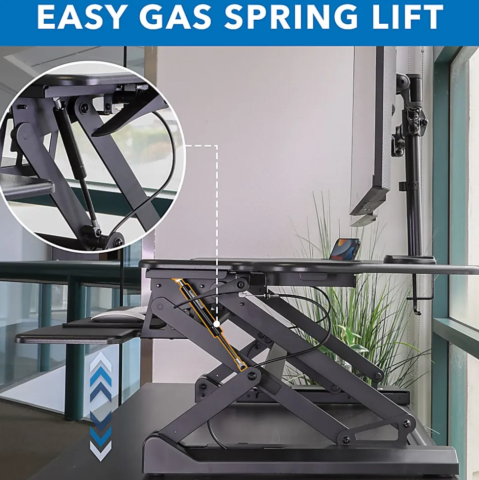 Mount-It! Extra Wide 48"W Adjustable Height Standing Desk Converter With Dual Monitor Mount, Black
