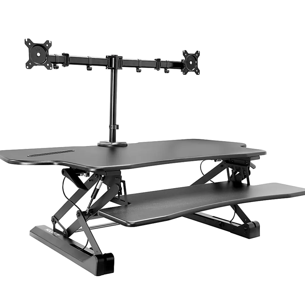 Mount-It! Extra Wide 48"W Adjustable Height Standing Desk Converter With Dual Monitor Mount, Black