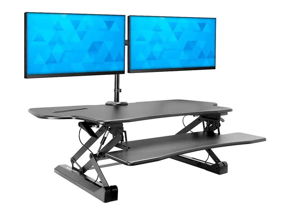 Mount-It! Extra Wide 48"W Adjustable Height Standing Desk Converter With Dual Monitor Mount, Black