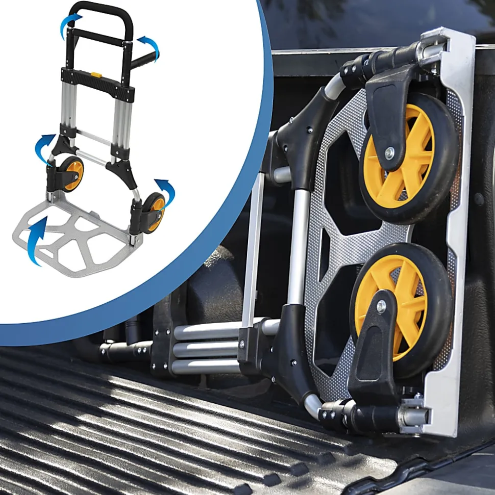 Mount-It! Folding Height-Adjustable Steel Hand Truck With 440 Lb. Capacity, 48.5"H x 23.5"W x 15.75"D, Black