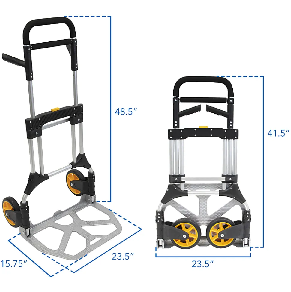 Mount-It! Folding Height-Adjustable Steel Hand Truck With 440 Lb. Capacity, 48.5"H x 23.5"W x 15.75"D, Black