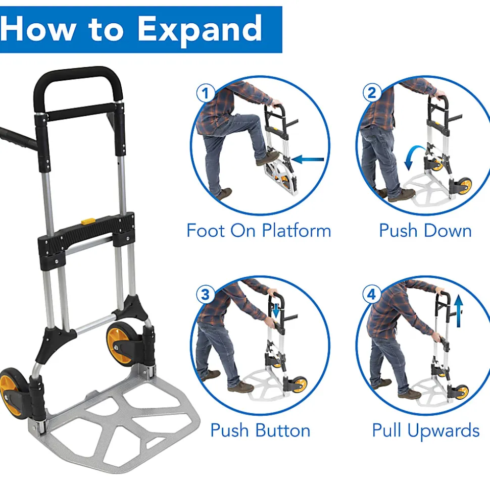 Mount-It! Folding Height-Adjustable Steel Hand Truck With 440 Lb. Capacity, 48.5"H x 23.5"W x 15.75"D, Black