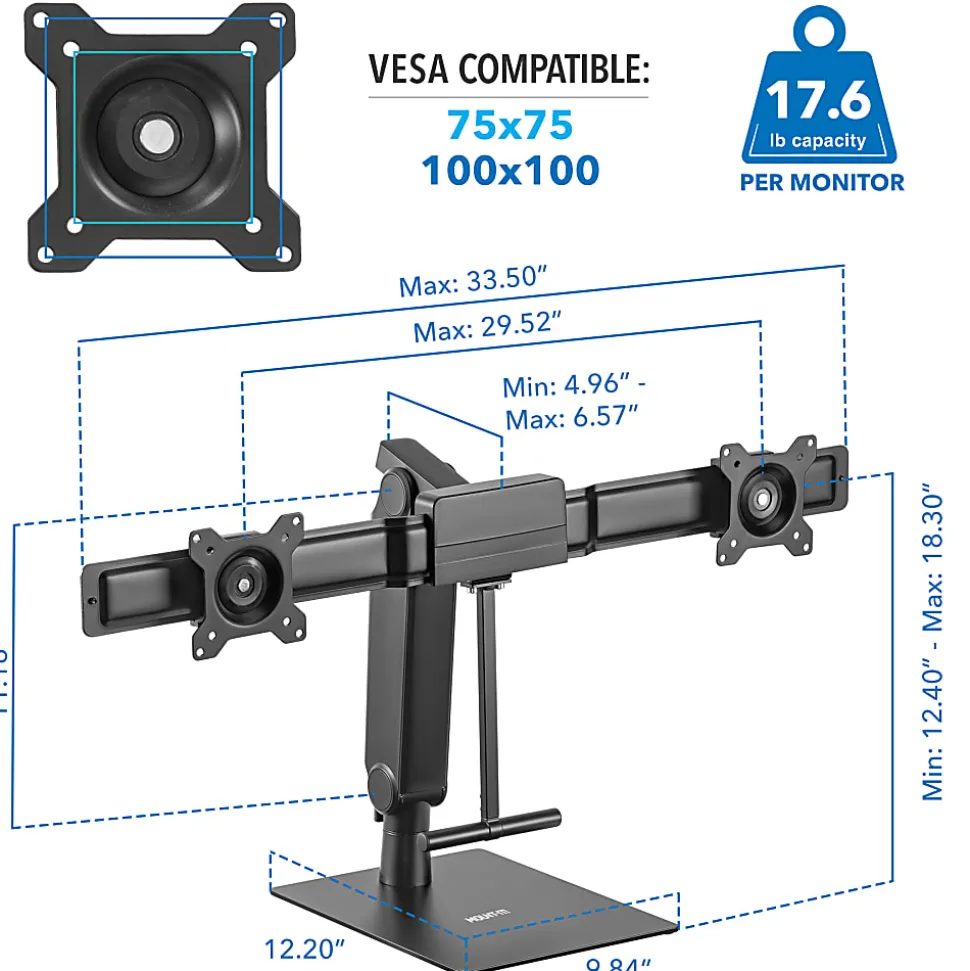Mount-It! Freestanding Dual Monitor Arm For 17" to 32" Screens With Height Adjustment, Black