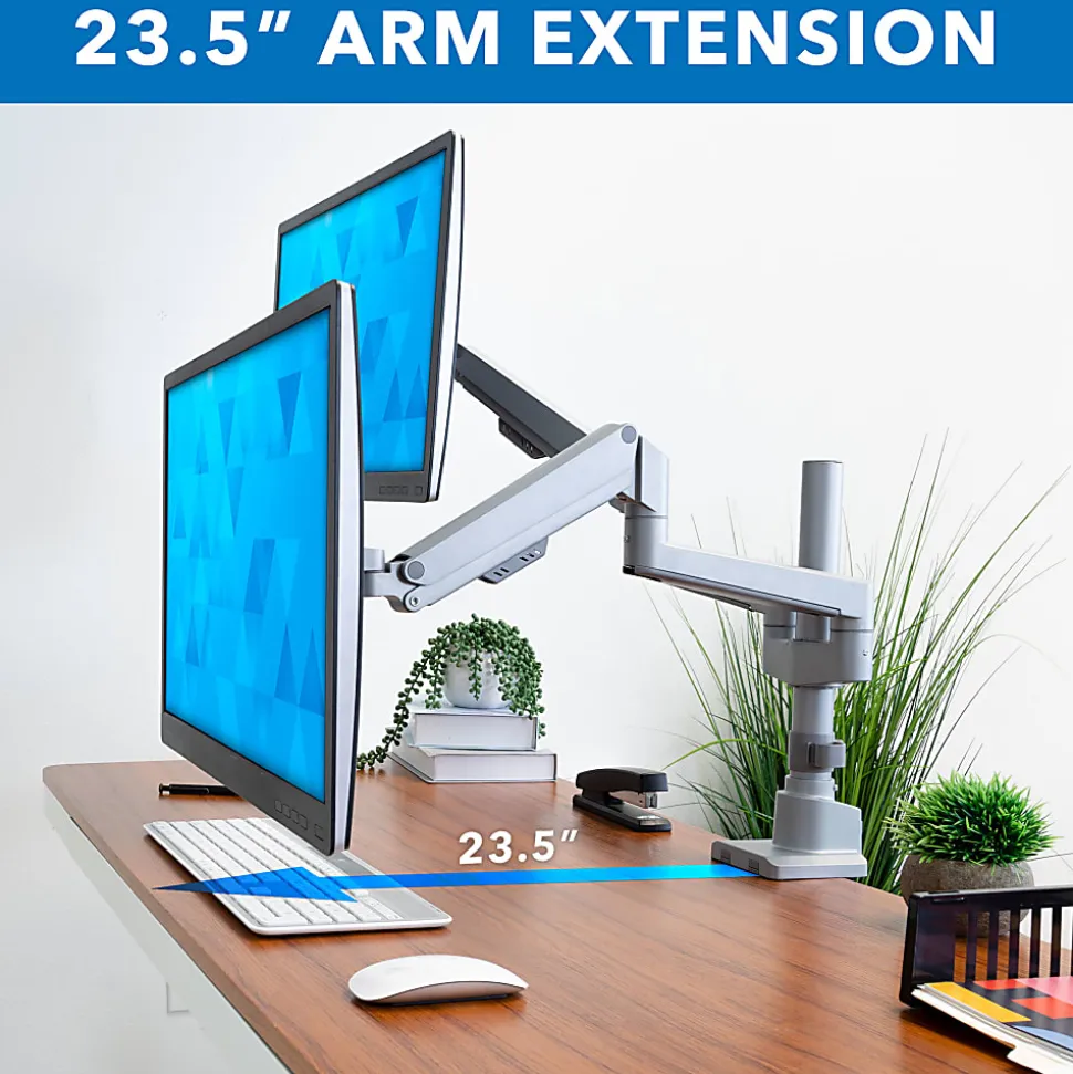Mount-It! Full Motion Dual Monitor Desk Mount, Silver