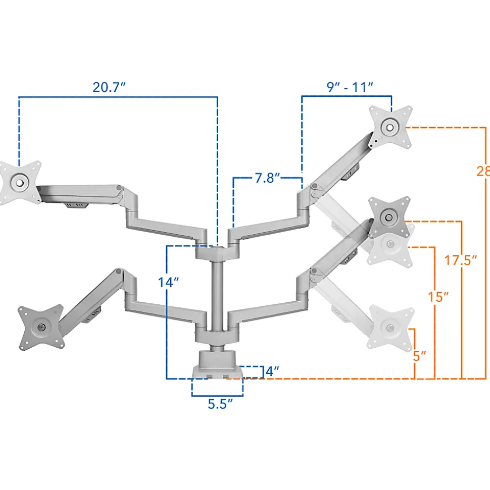 Mount-It! Full Motion Dual Monitor Desk Mount, Silver