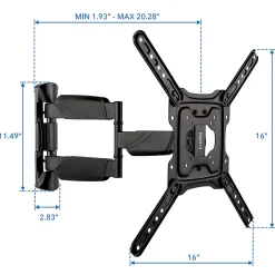 Mount-It! Full Motion TV Wall Mount For Screen Sizes 32" To 55", 2-1/2”H x 10-3/4”W x 14-5/16”D, Black