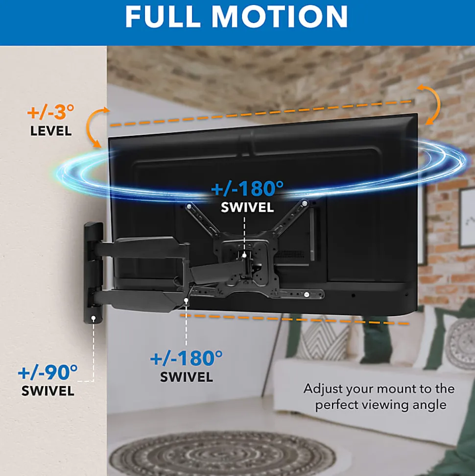 Mount-It! Full Motion TV Wall Mount For Screen Sizes 32" To 55", 2-1/2”H x 10-3/4”W x 14-5/16”D, Black