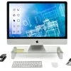 Mount-It! Glass Computer Monitor Riser, 3-1/4"H x 22"W x 8-1/4"D, Clear/White