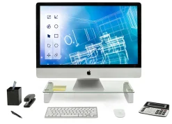 Mount-It! Glass Computer Monitor Riser, 3-1/4"H x 22"W x 8-1/4"D, Clear/White