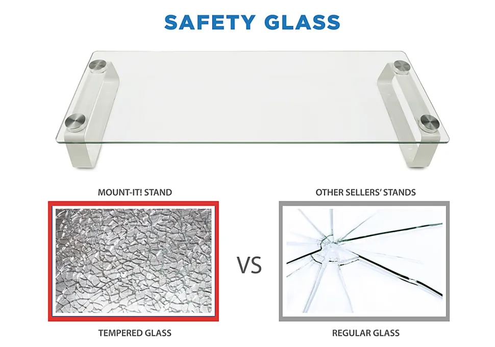Mount-It! Glass Computer Monitor Riser, 3-1/4"H x 22"W x 8-1/4"D, Clear/White