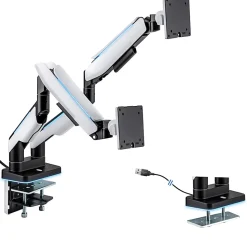 Mount-It! 35” Heavy Duty Dual Monitor Arm, Grayish White/Matte Black