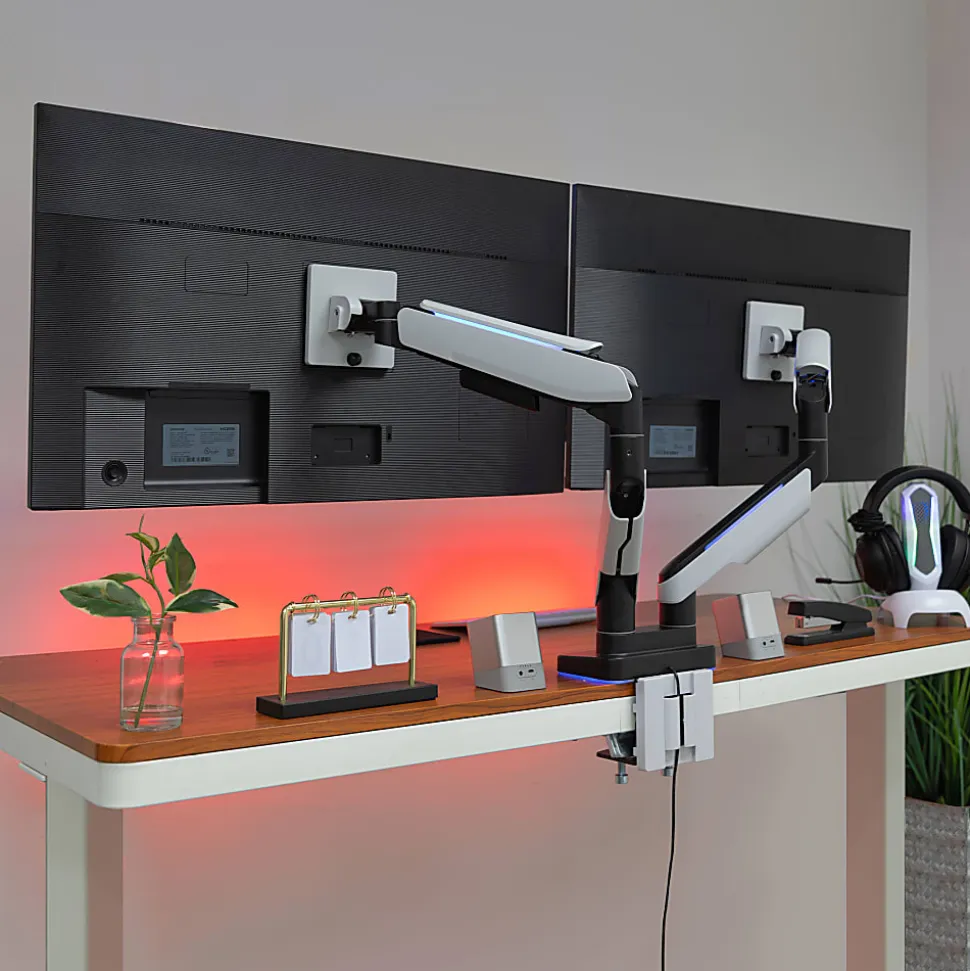 Mount-It! 35” Heavy Duty Dual Monitor Arm, Grayish White/Matte Black
