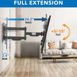 Mount-It! Heavy Duty Full Motion TV Wall Mount For Screen Sizes 37” To 80”, 2-3/4”H x 11-1/2”W x 28-1/2”D, Black