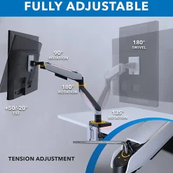 Mount-It! Heavy-Duty 49” Single Monitor Arm, Grayish White/Matte Black