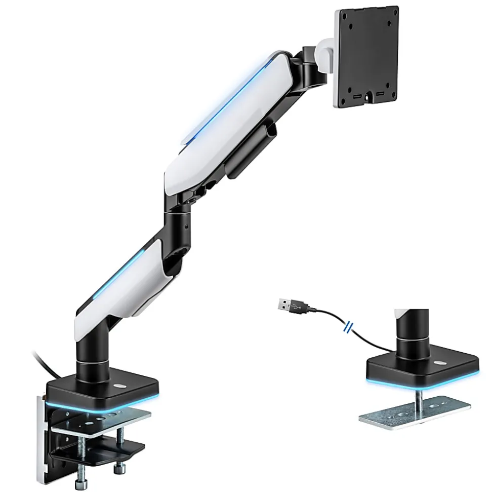 Mount-It! Heavy-Duty 49” Single Monitor Arm, Grayish White/Matte Black
