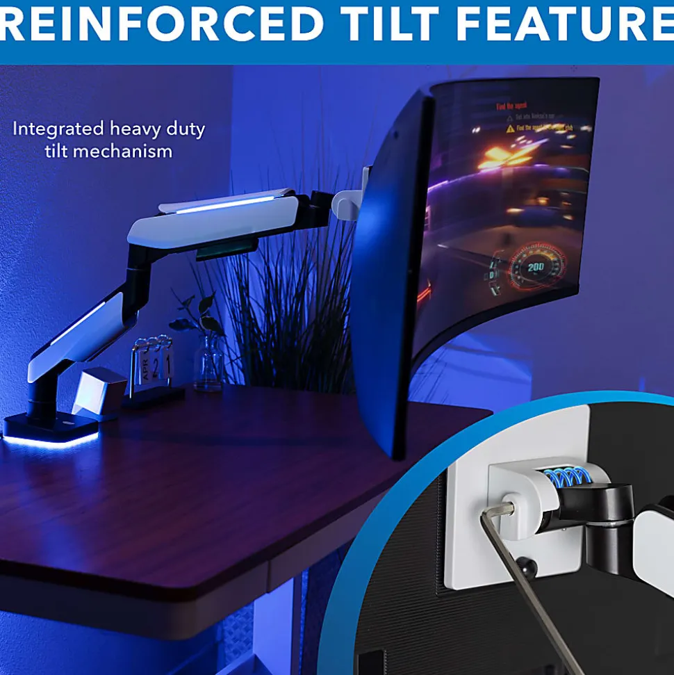 Mount-It! Heavy-Duty 49” Single Monitor Arm, Grayish White/Matte Black