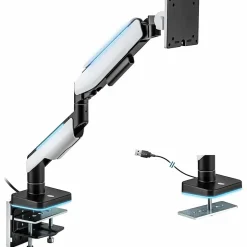 Mount-It! Heavy-Duty 49” Single Monitor Arm, Grayish White/Matte Black