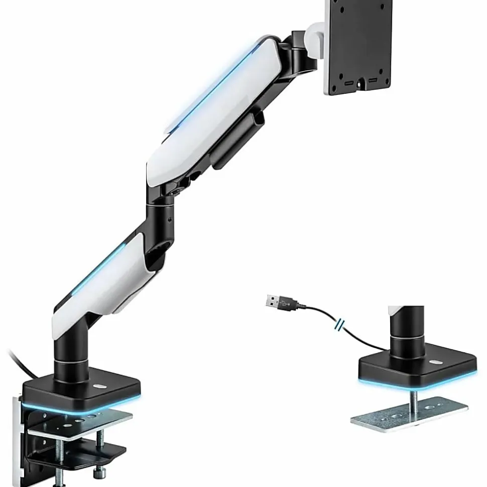 Mount-It! Heavy-Duty 49” Single Monitor Arm, Grayish White/Matte Black