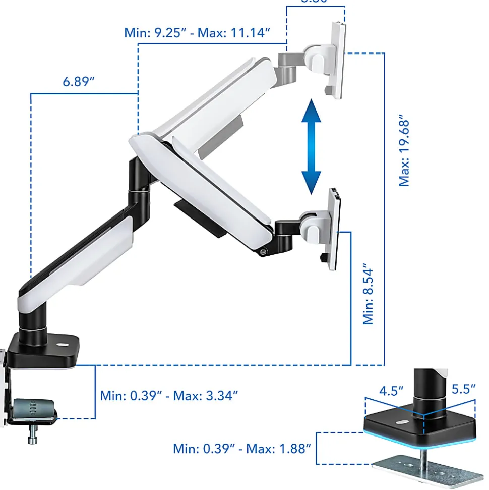 Mount-It! Heavy-Duty 49” Single Monitor Arm, Grayish White/Matte Black