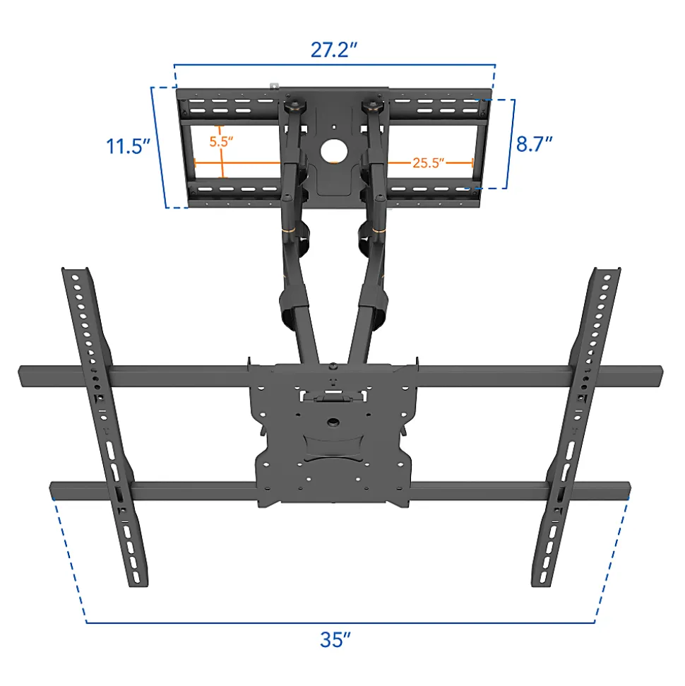 Mount-It! Heavy-Duty TV Wall Mount With Long Extension Arms For 60"-110" TVs, 11.5"H x 35"W x 8.25"D, Black