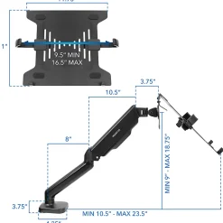 Mount-It! Height Adjustable Laptop Desk Mount, Black, MI6352LT