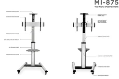 Mount-It! Height-Adjustable Rolling TV Cart For 32” - 70” TVs, Black