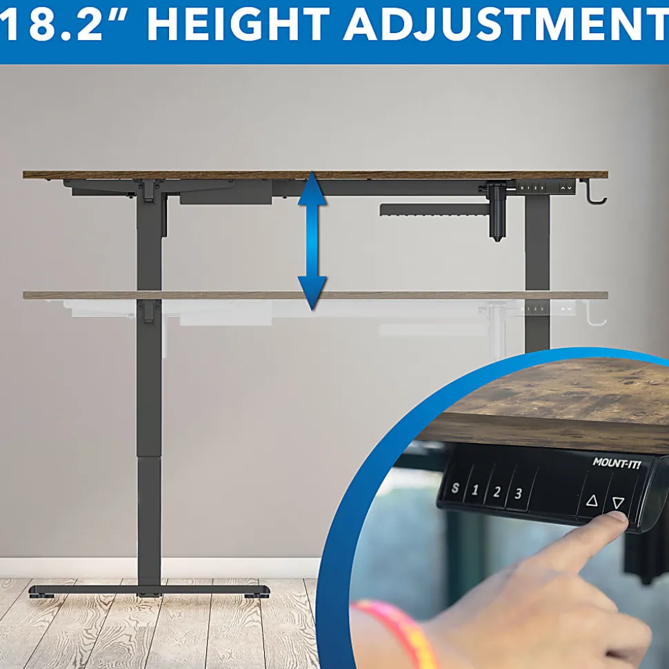 Mount-It! Large Height Adjustable 28.3" and 46.5" Corner Sit-Stand Desk, Brown