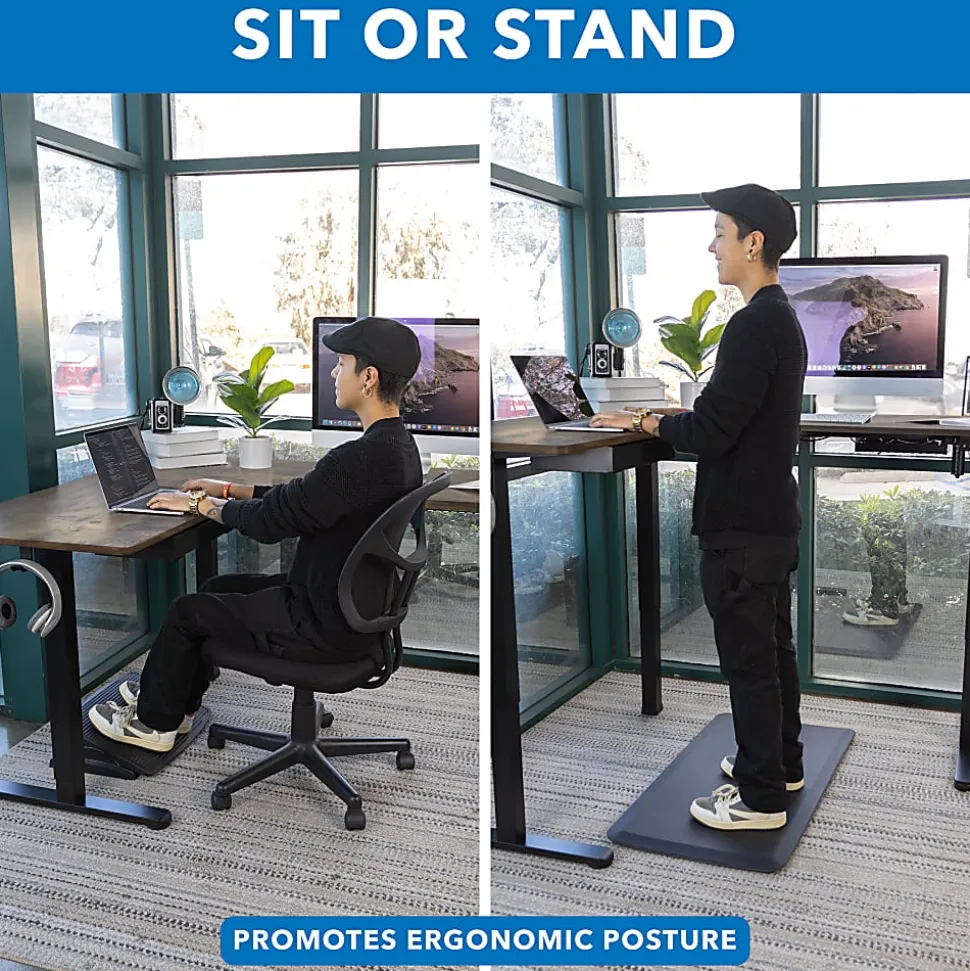Mount-It! Large Height Adjustable 28.3" and 46.5" Corner Sit-Stand Desk, Brown