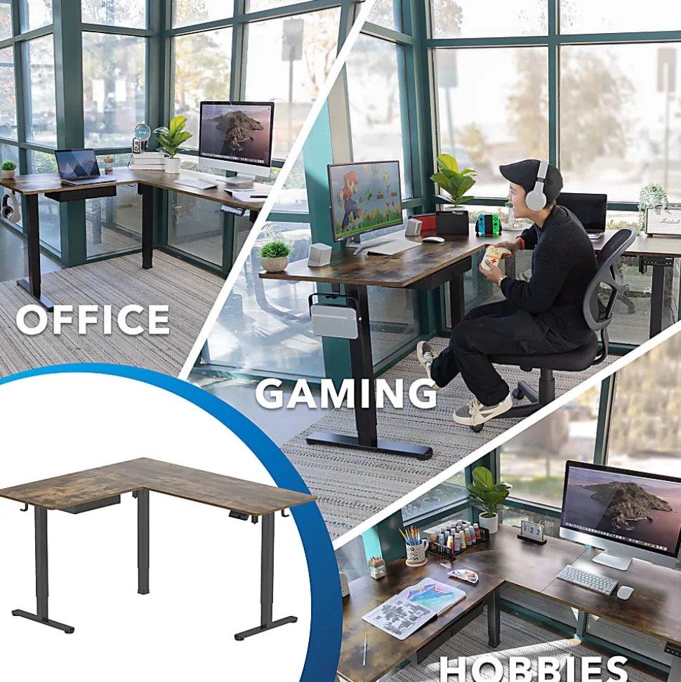Mount-It! Large Height Adjustable 28.3" and 46.5" Corner Sit-Stand Desk, Brown