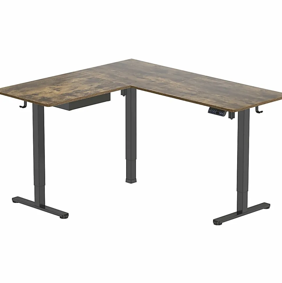 Mount-It! Large Height Adjustable 28.3" and 46.5" Corner Sit-Stand Desk, Brown