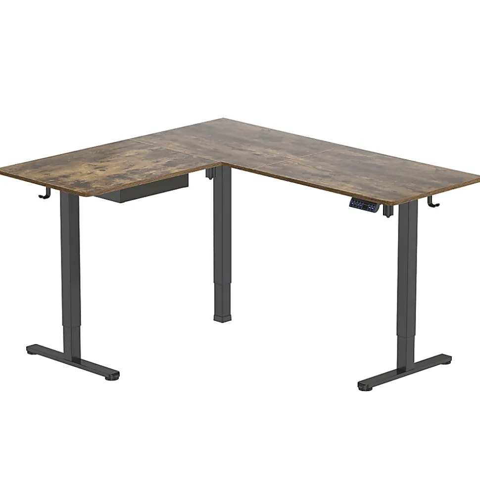 Mount-It! Large Height Adjustable 28.3" and 46.5" Corner Sit-Stand Desk, Brown