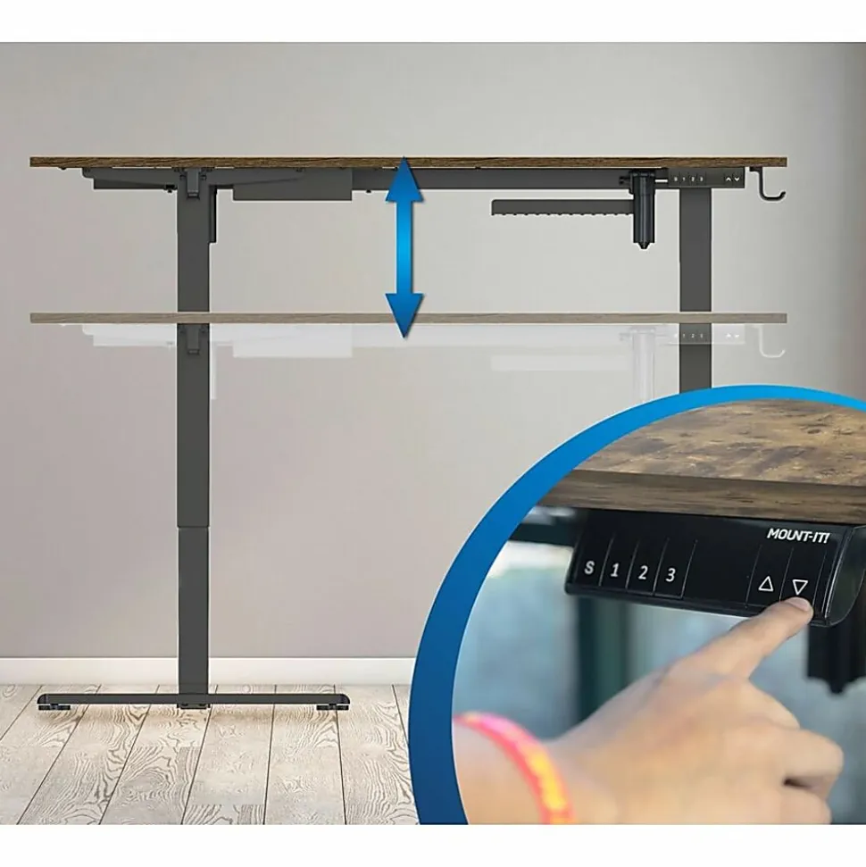 Mount-It! Large Height Adjustable 28.3" and 46.5" Corner Sit-Stand Desk, Brown