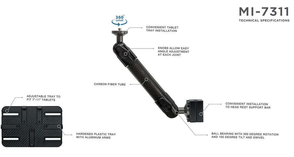 Mount-It! MI-7311 Auto Tablet Mount For 7-11" Devices, Black