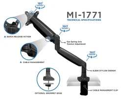 Mount-It! MI-1771B Single Monitor Desk Arm Mount, 19