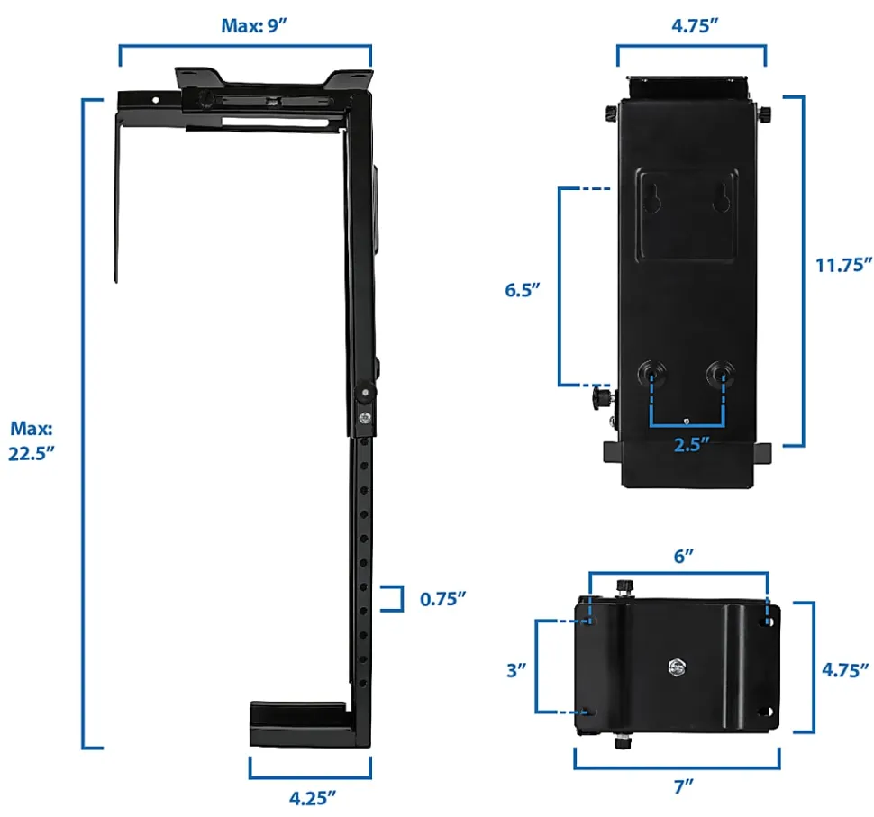 Mount-It! MI-7150 CPU Under Desk Mount Bracket, 3.5" to 8" W, Black