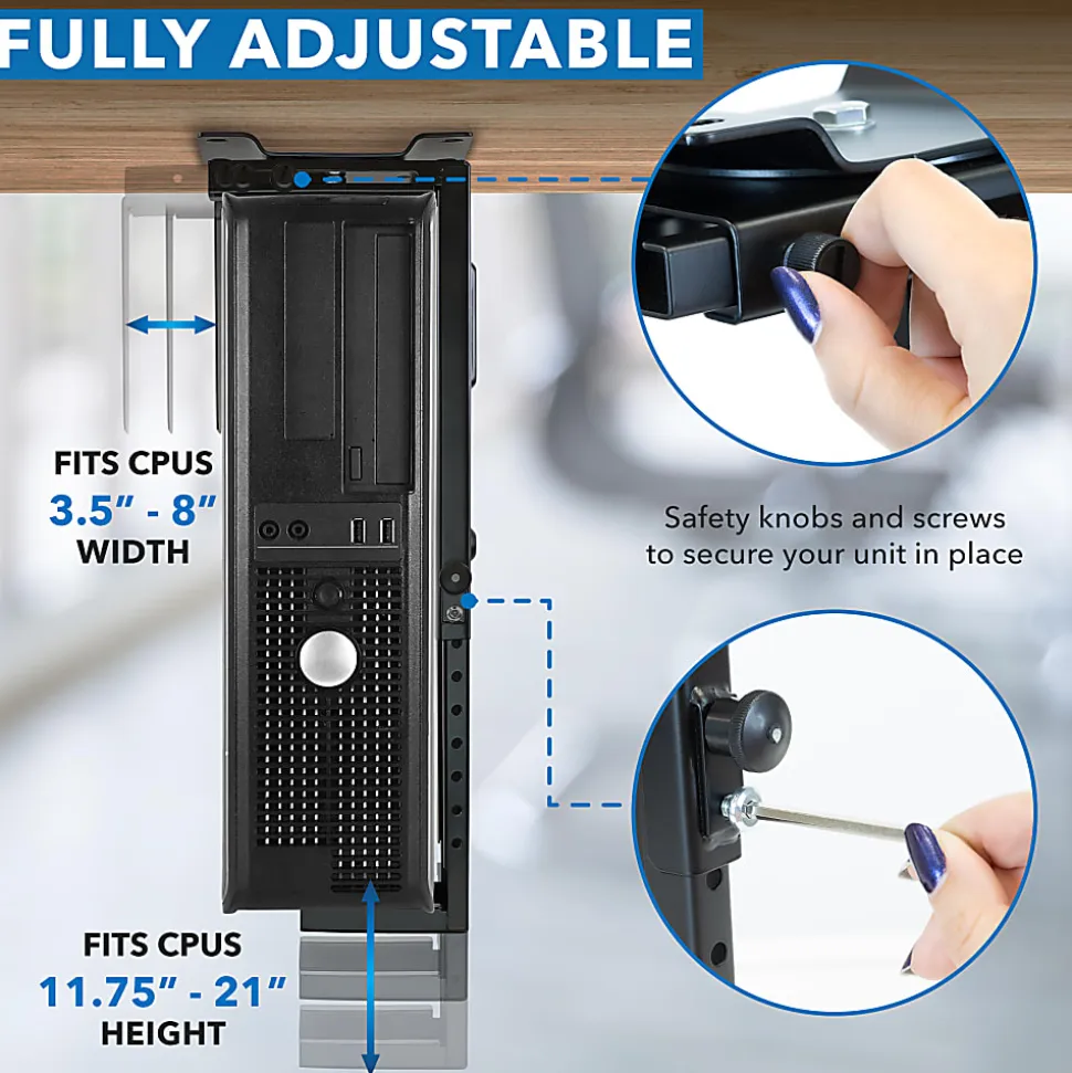 Mount-It! MI-7150 CPU Under Desk Mount Bracket, 3.5" to 8" W, Black
