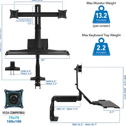 Mount-It! MI-7984 Dual-Monitor Sit-Stand Desk Riser Workstation With Gas Lift, 26