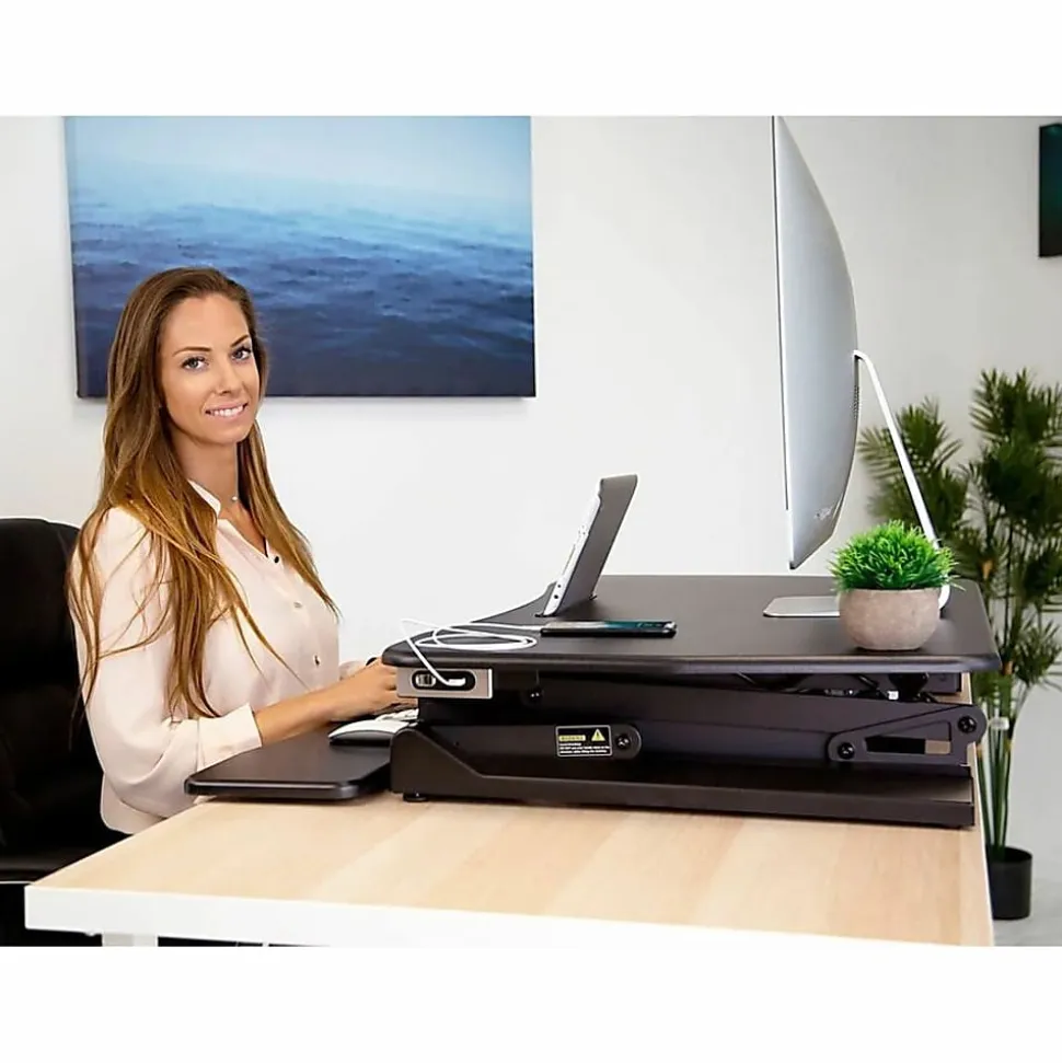 Mount-It! MI-7927E Electric 41"W Standing Desk Converter With USB Port, Black