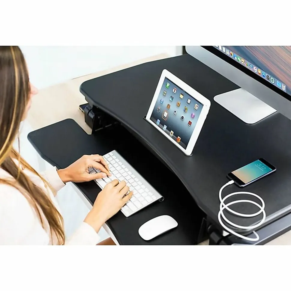 Mount-It! MI-7927E Electric 41"W Standing Desk Converter With USB Port, Black